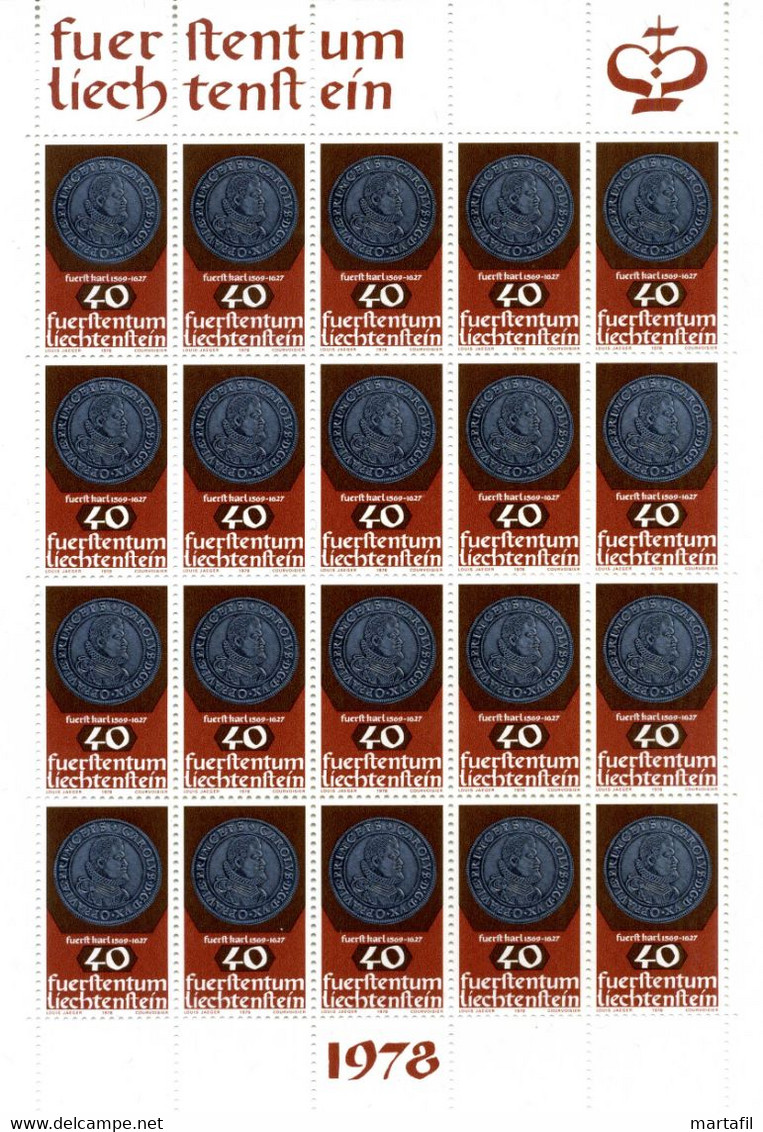 1978 LIECHTENSTEIN Minifogli MNH **, 651/653 Monete E Medaglie - Blocchi & Fogli