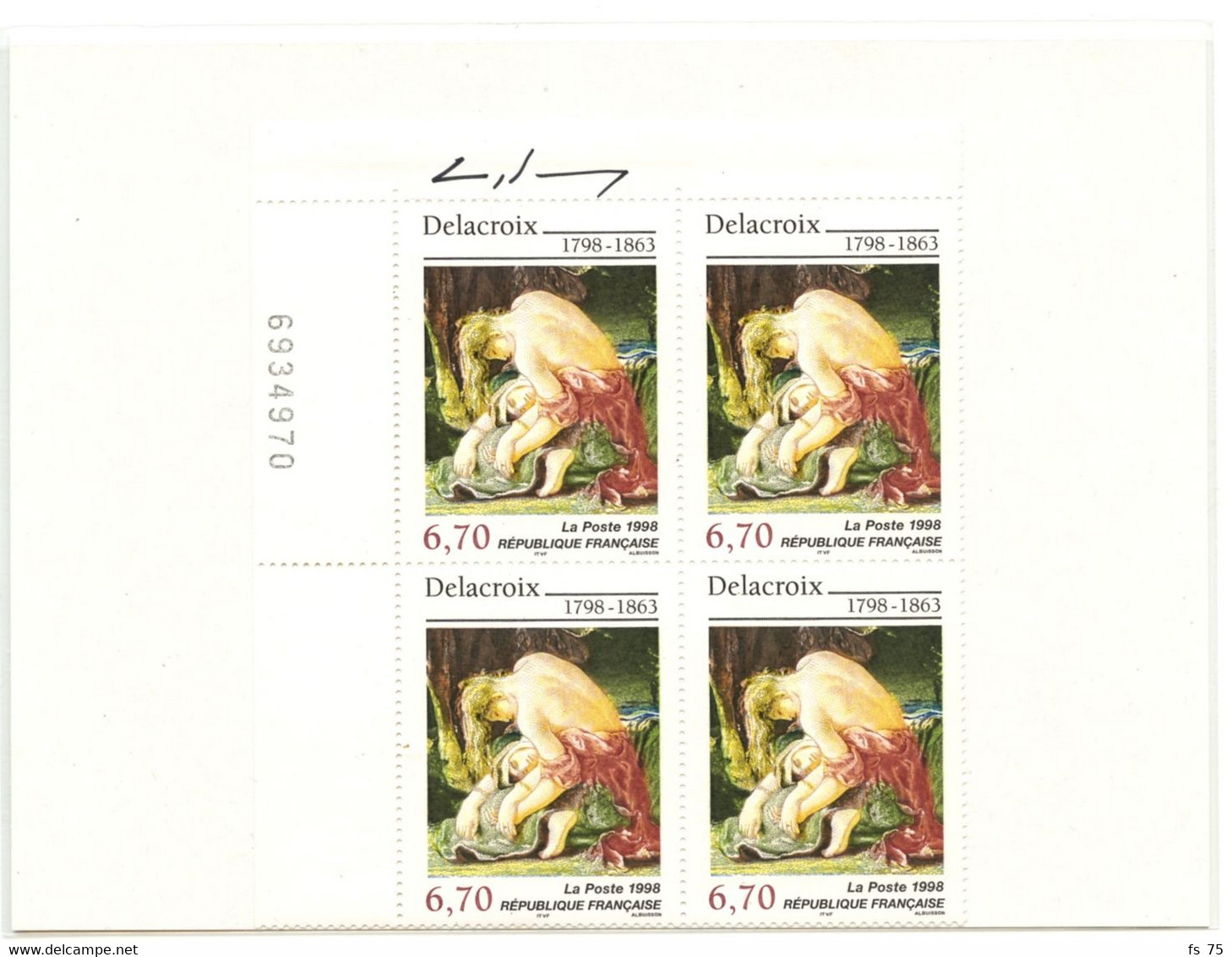 FRANCE - N°3147 - 6F70 BICENTENNAIRE DE LA NAISSANCE D'EUGENE DELACROIX - BLOC DE 4 - SIGNE L. ALBUISSON - Unused Stamps
