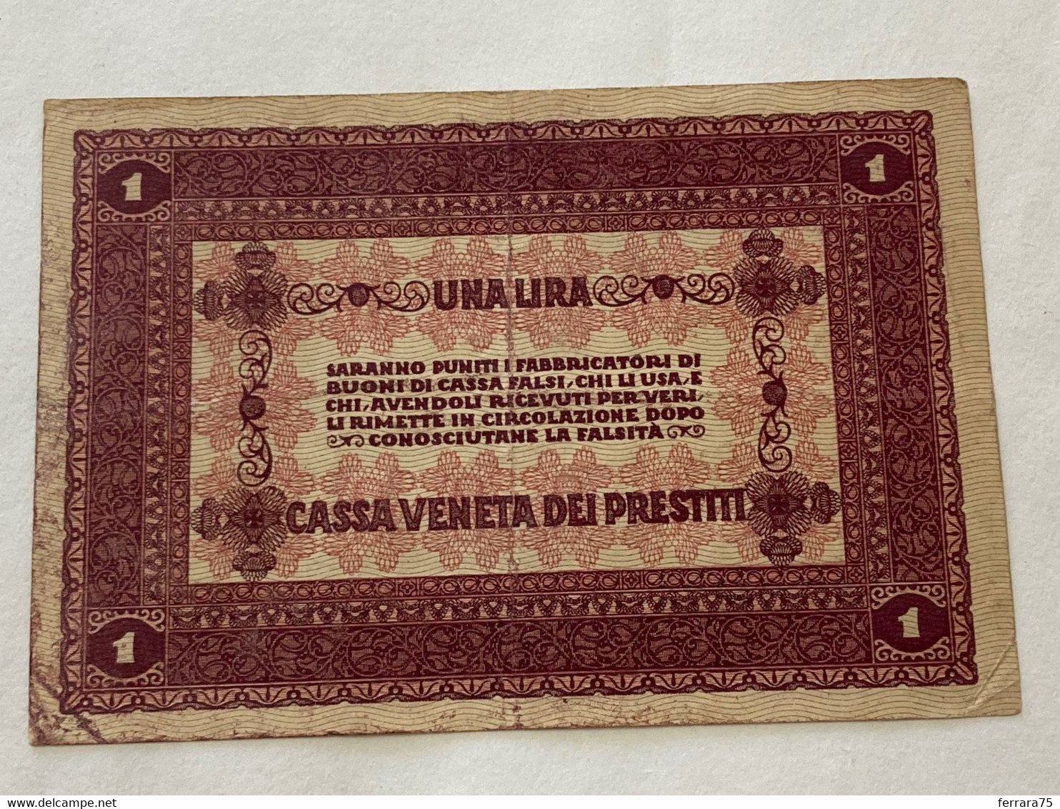 UNA 1 LIRA CASSA VENETA DEI PRESTITI OCCUPAZIONE AUSTRIACA 02/01/1918 CIRCOLATA. - Autres & Non Classés