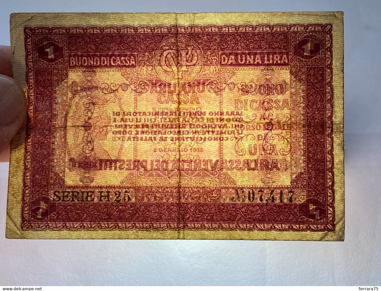 UNA 1 LIRA CASSA VENETA DEI PRESTITI OCCUPAZIONE AUSTRIACA 02/01/1918 CIRCOLATA. - Other & Unclassified