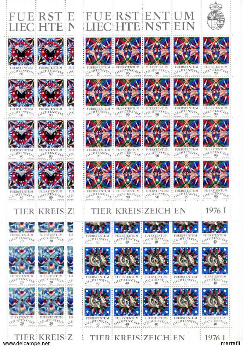 1976 LIECHTENSTEIN Minifogli MNH **, 599/602 Segni Dello Zodiaco - Blocs & Feuillets