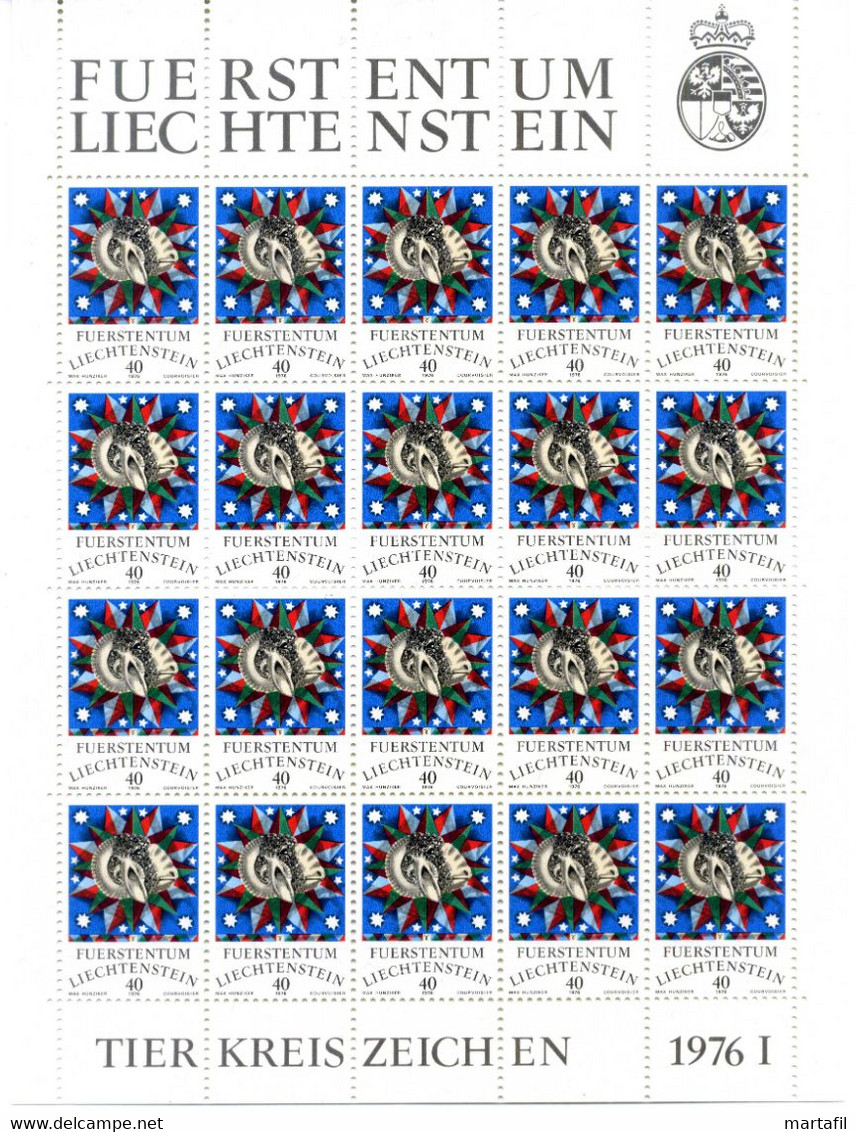 1976 LIECHTENSTEIN Minifogli MNH **, 599/602 Segni Dello Zodiaco - Blocks & Kleinbögen