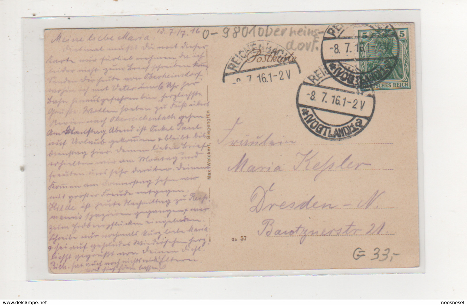 Alte Postkarte - GRUSS AUS OBERHAINSDORF BEI REICHENBACH I.V. POSTSTEMPEL 1916 - Reichenbach I. Vogtl.