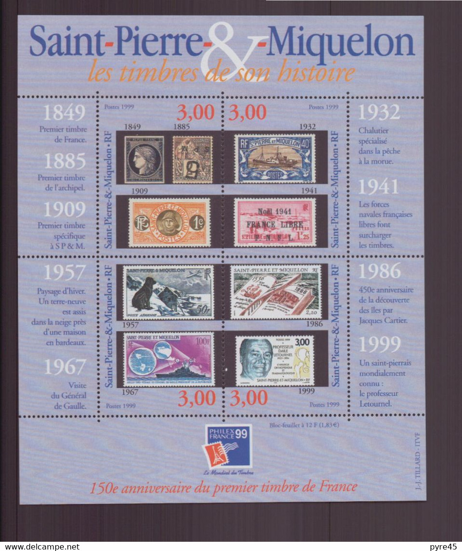 SPM, 1999, BF N° 6** " Les Timbres De Son Histoire " Cote 11,50€ - Blocks & Kleinbögen