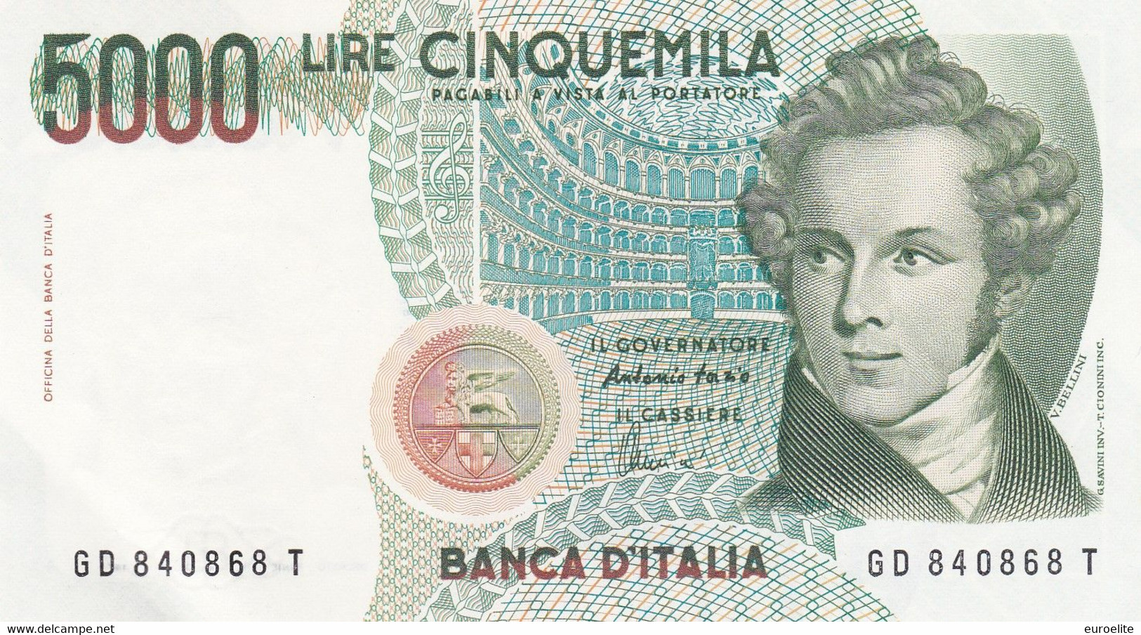 5000 LIRE VINCENZO BELLINI QFDS - 2000 Lire