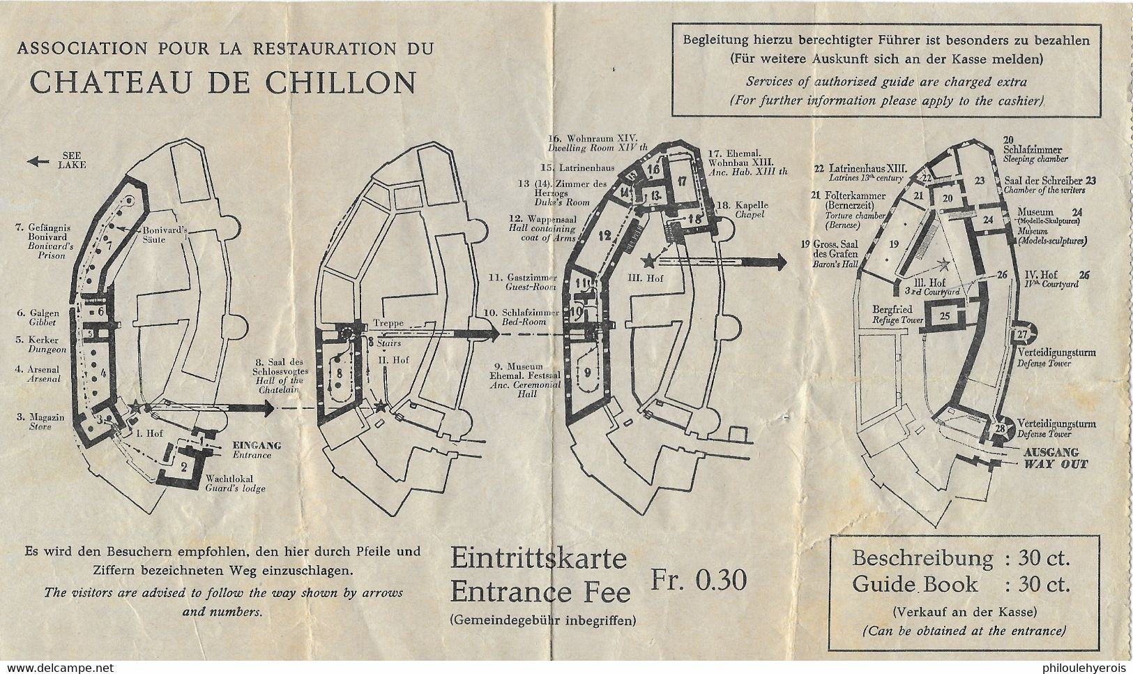 TICKET D'ENTREE ANCIEN DU CHATEAU DE CHILLON A VEYTAUX EN SUISSE - Eintrittskarten