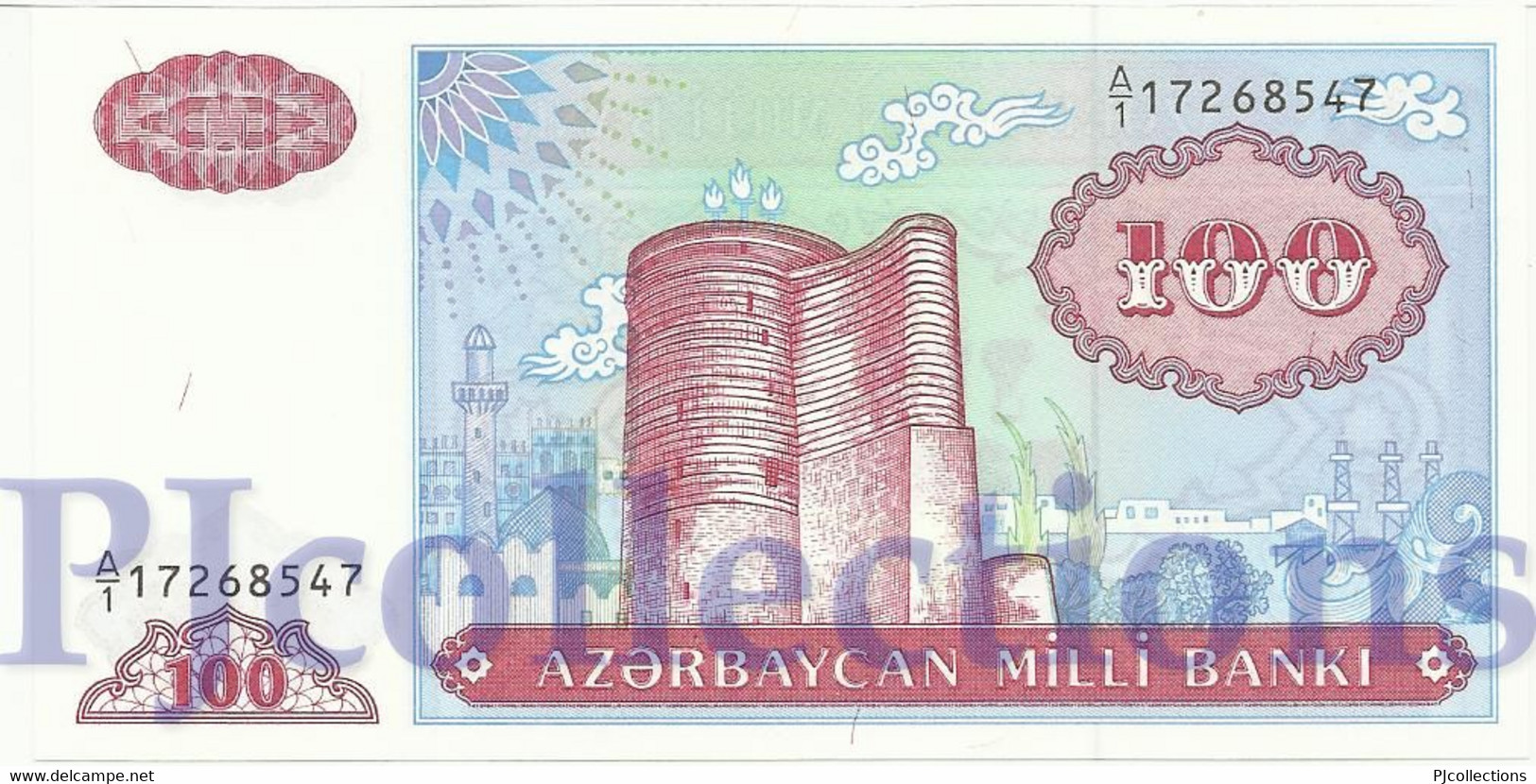 AZERBAIJAN 100 MANAT 1993 PICK 18a UNC PREFIX A/1 - Azerbaigian