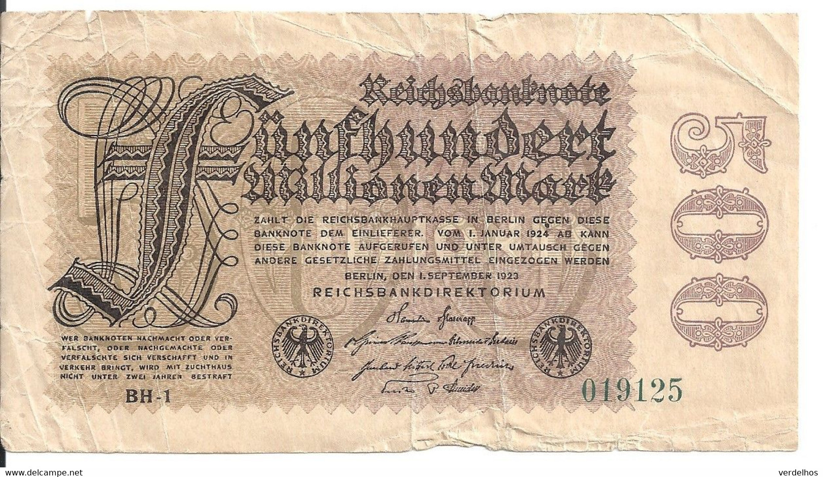 ALLEMAGNE 500 MILLIONEN MARK 1923 VF P 110 - 500 Mio. Mark