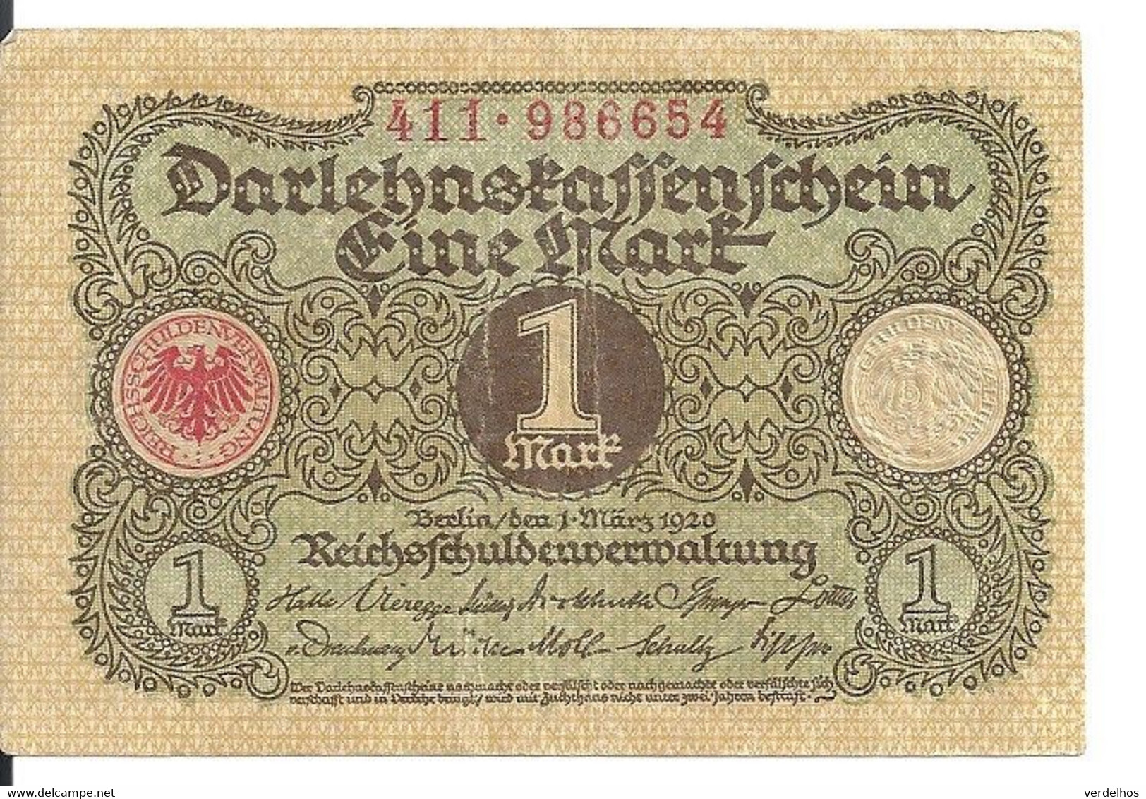 ALLEMAGNE 1 MARK 1920 VF+ P 58 - 1 Mark