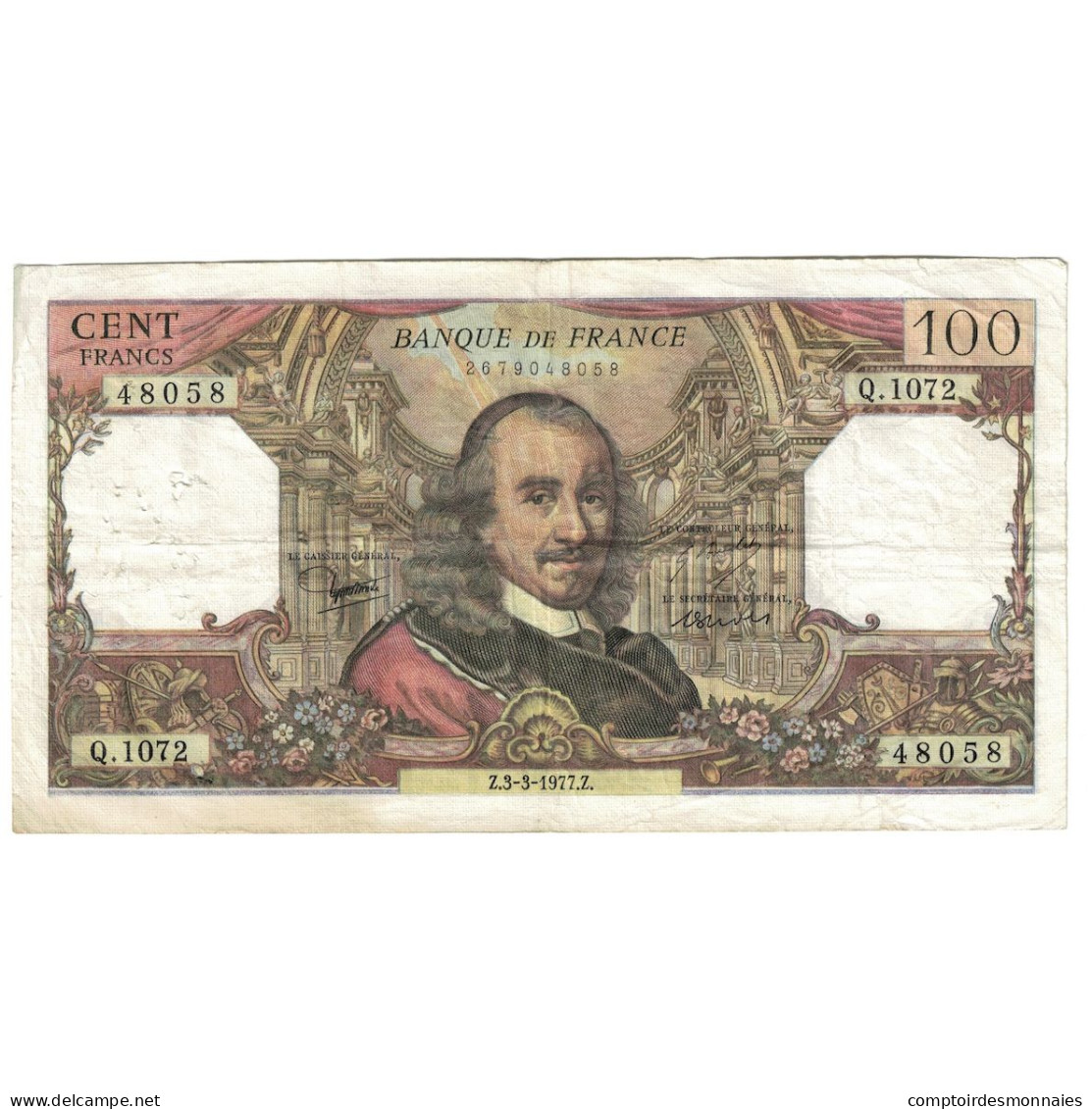 France, 100 Francs, Corneille, 1977, Q.1072, TB+, Fayette:65.57, KM:149f - 100 F 1964-1979 ''Corneille''