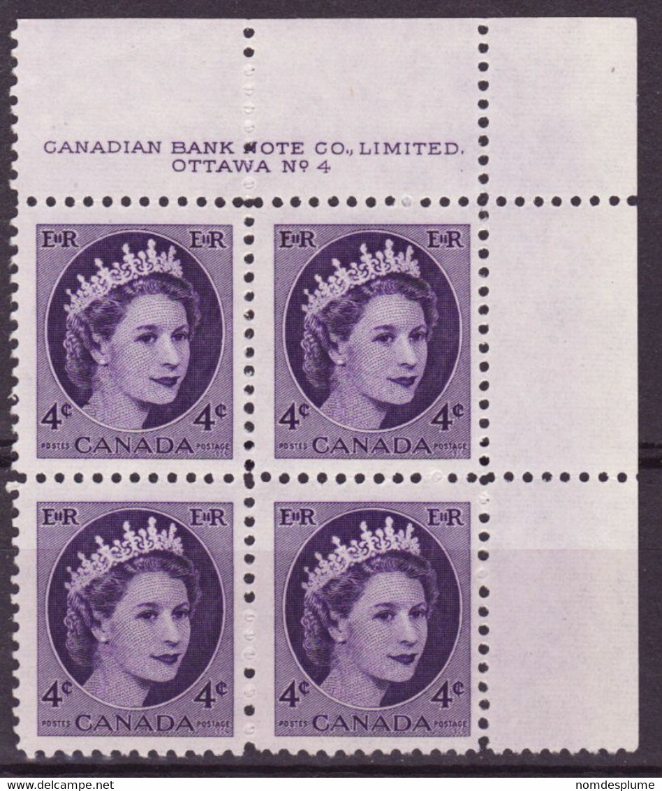 7861) Canada QE II Wilding Block   Mint No Hinge Plate 4 - Numeri Di Tavola E Bordi Di Foglio