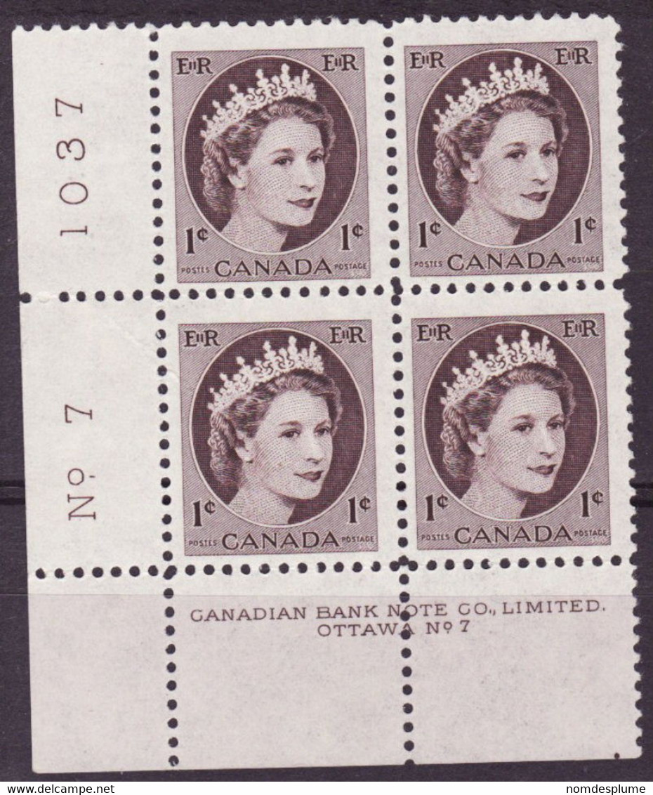 7880r) Canada QE II Wilding Block Mint No Hinge Plate 7 - Plattennummern & Inschriften