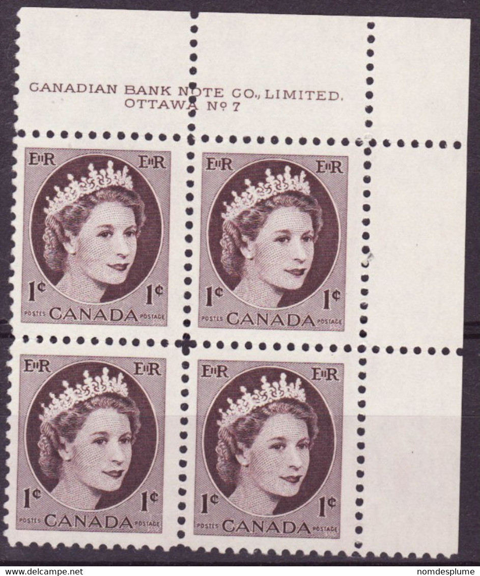 7881) Canada QE II Wilding Block Mint No Hinge Plate 7 - Numeri Di Tavola E Bordi Di Foglio