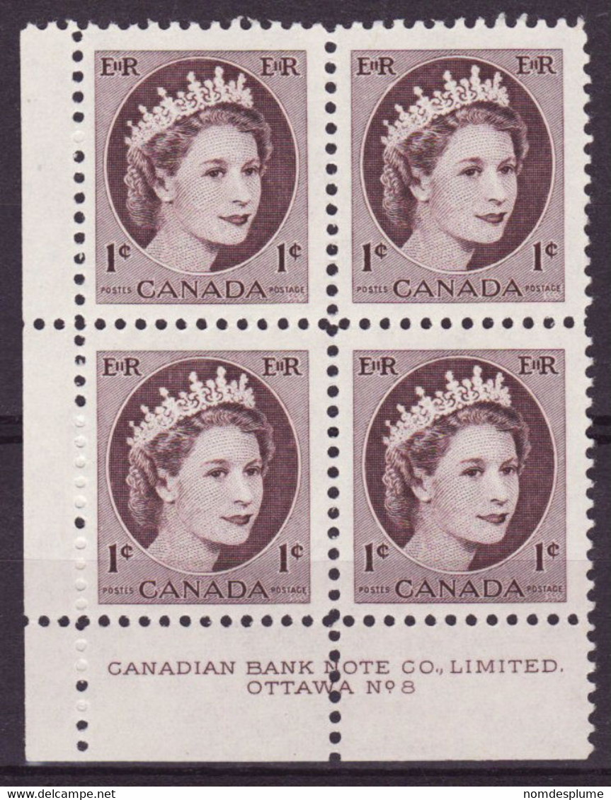 7883) Canada QE II Wilding Block Mint No Hinge Plate 8n - Plate Number & Inscriptions