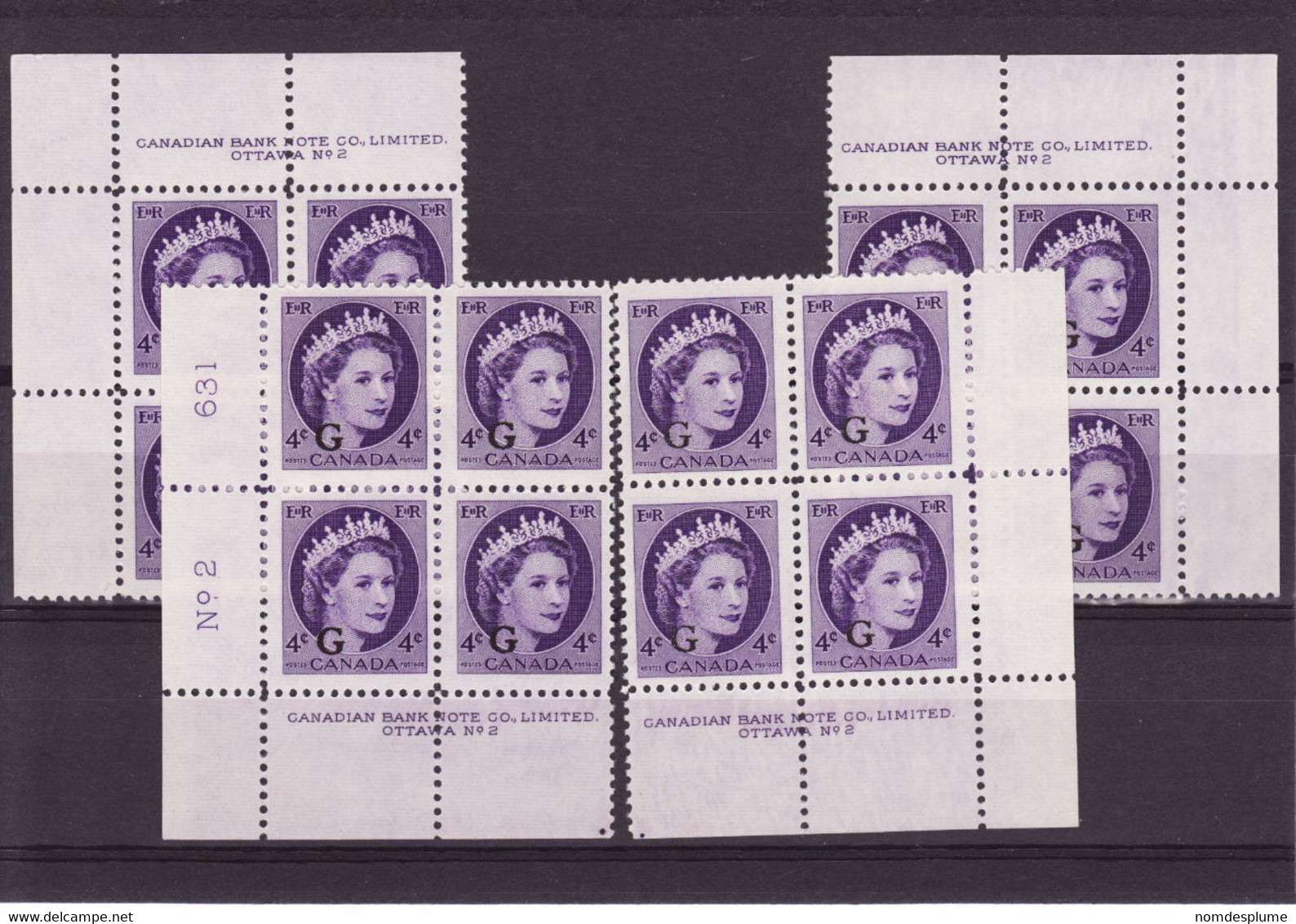 7899) Canada QE II Wilding Block Mint No Hinge Plate 2 G Overprint - Num. Planches & Inscriptions Marge