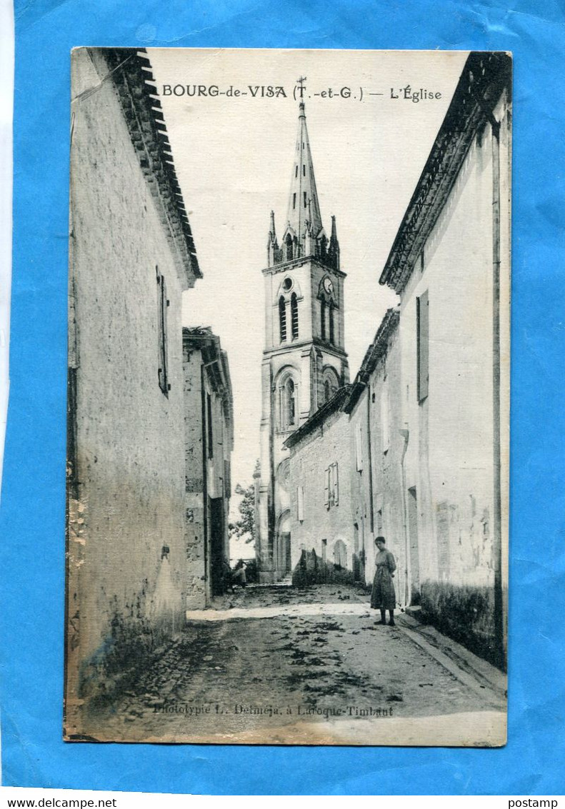 BOURG De VISA -Rue De L'église  Beau Plan Avec Une Femme   édition Delméja-a Voyagé En 1940 - Bourg De Visa