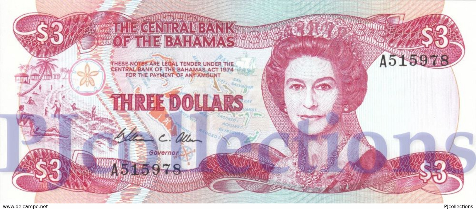 BAHAMAS 3 DOLLARS 1984 PICK 44 UNC - Bahama's