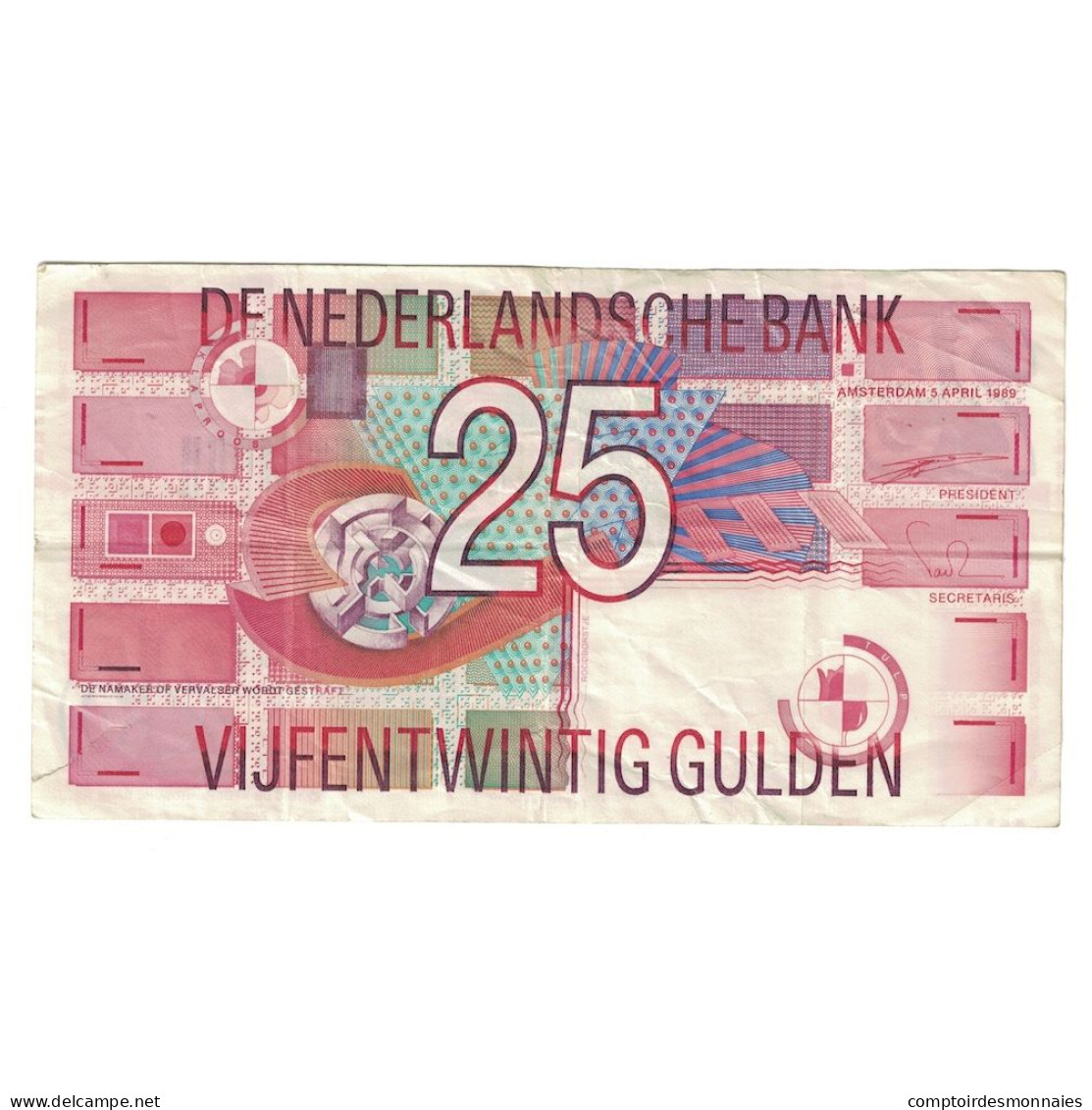 Billet, Pays-Bas, 25 Gulden, 1989, 1989-04-05, KM:100, TTB+ - 25 Florín Holandés (gulden)