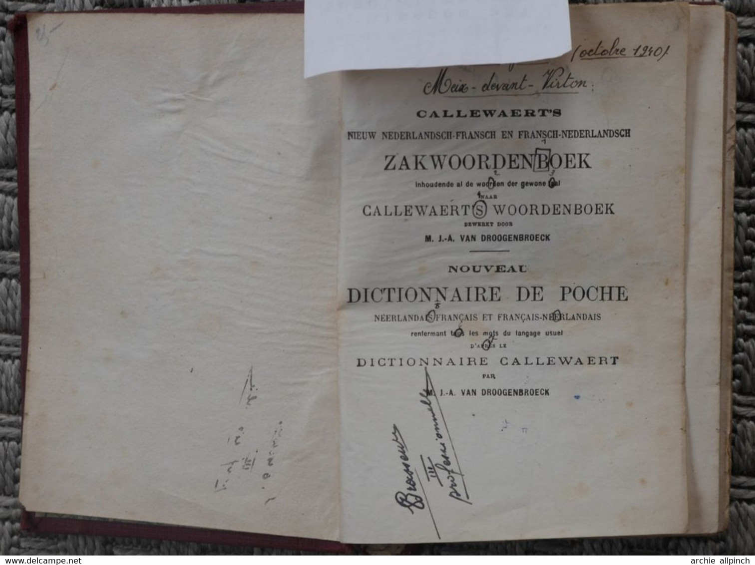 Dictionnaire Callewaert's Français - Néerlandais +/- 1940 - Wörterbücher