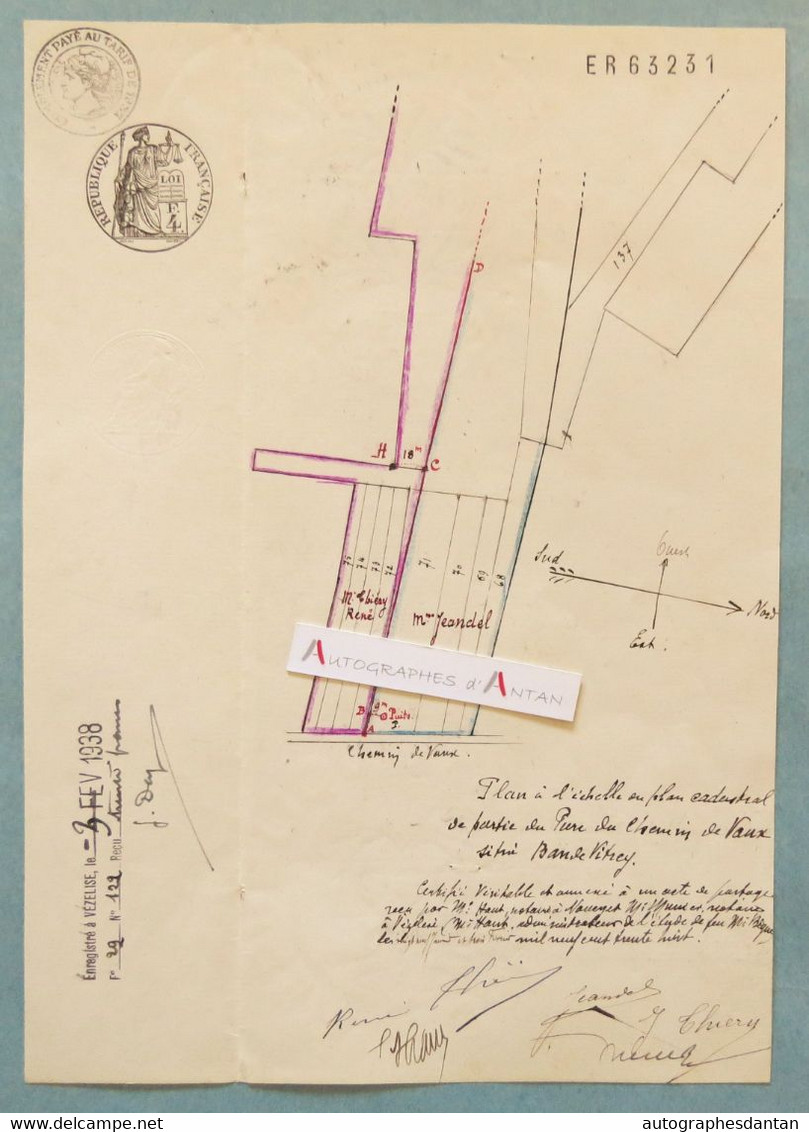 ● VITREY 1938 Chemin De Vaux (Meurthe Et Moselle) Acte Avec Plan établi à Vezelise - Jeandel / Thierry René - Cachets - Other Plans