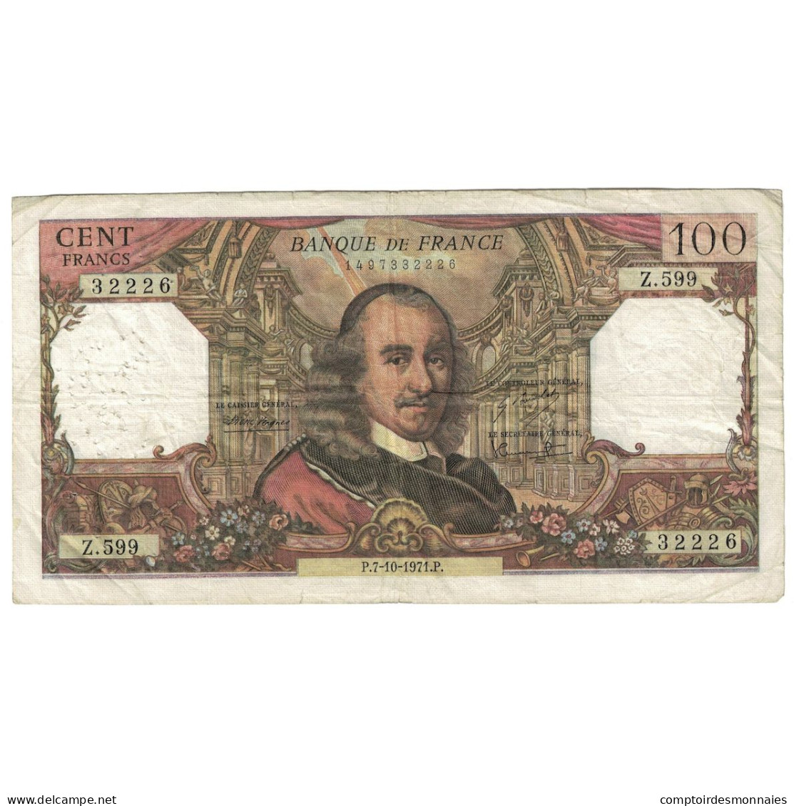 France, 100 Francs, Corneille, 1971, Z.599, TB+, Fayette:65.37, KM:149d - 100 F 1964-1979 ''Corneille''