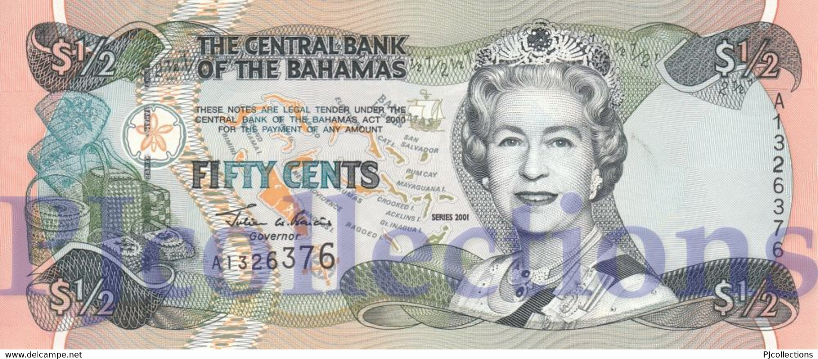 LOT BAHAMAS 1/2 DOLLAR 2001 PICK 68 UNC PREFIX A X 10 PCS - Bahamas