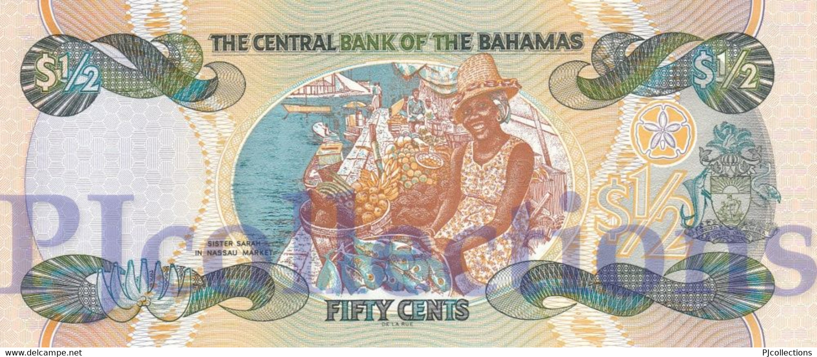 LOT BAHAMAS 1/2 DOLLAR 2001 PICK 68 UNC PREFIX "A" X 5 PCS - Bahama's