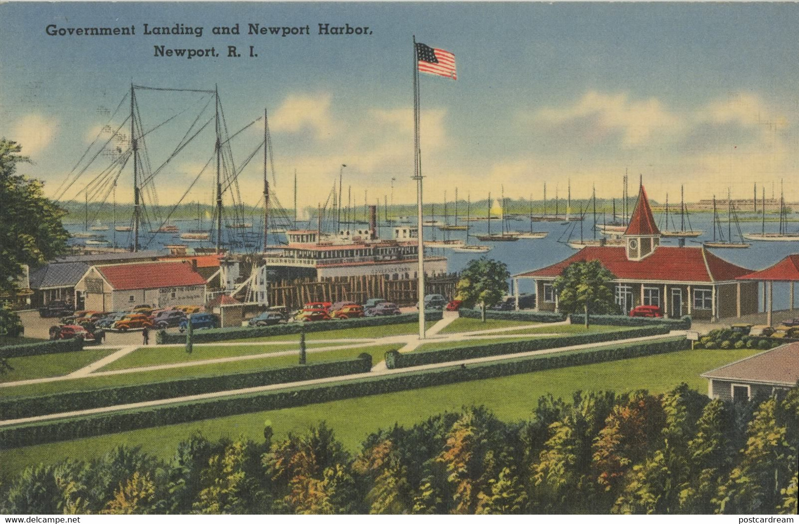 GOVERNMENT LANDING AND NEWPORT HARBOR, RHODE ISLAND RI 1944 Postcard - Newport