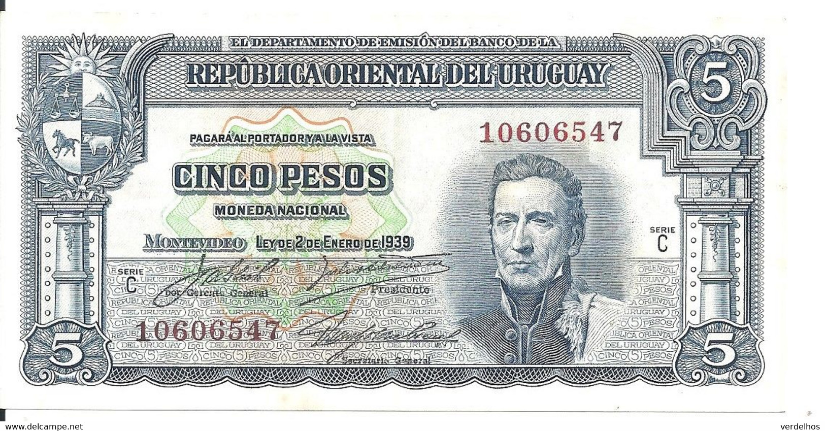 URUGUAY 5 PESOS L.1939 AUNC P 36 B - Uruguay