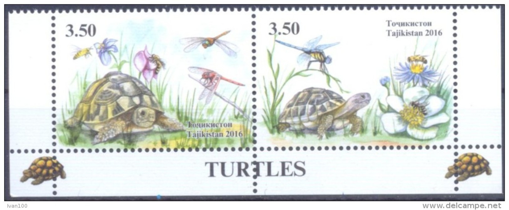 2016. Tajikistan, Wildlife, Turtles, 2v Perforated, Mint/** - Tadzjikistan