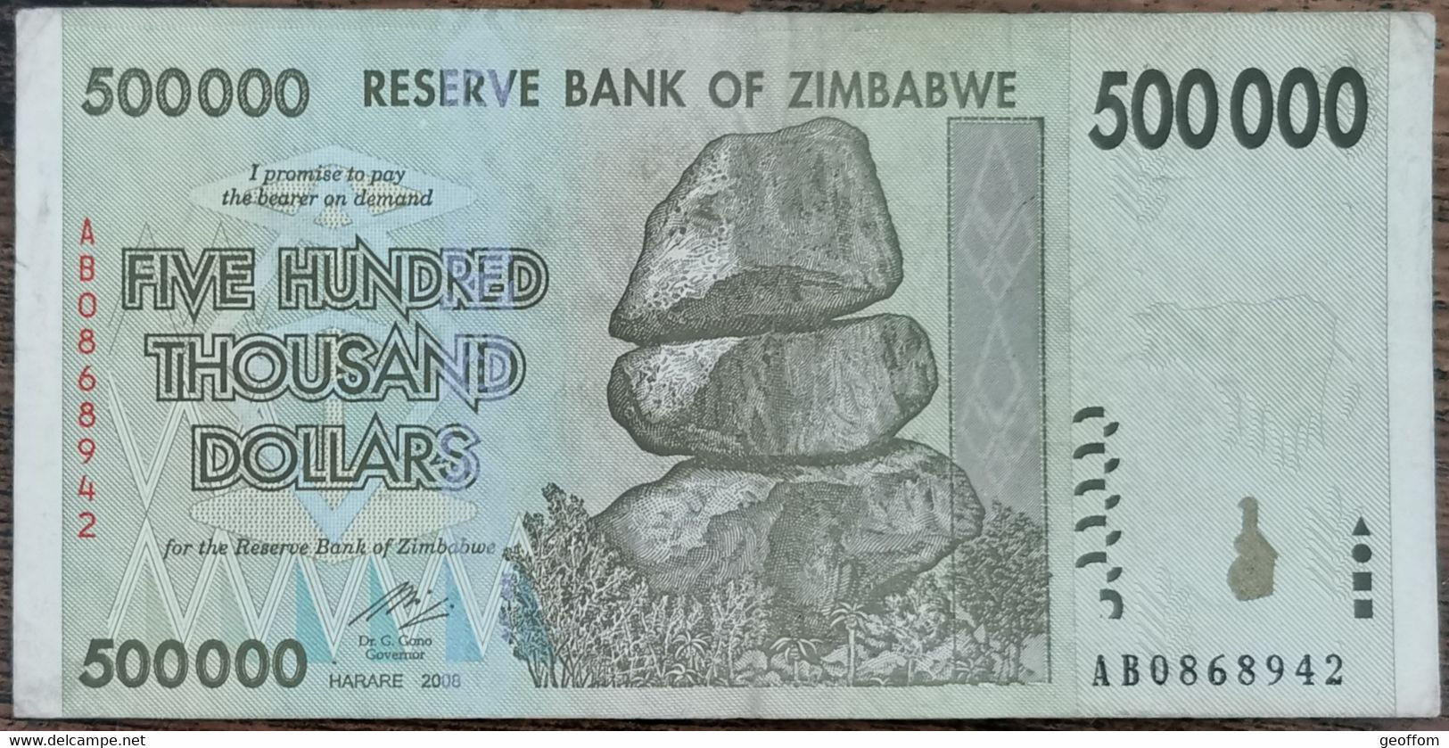 Billet 500.000 Dollars ZIMBABWE 2008 - 500000 - 500 Milles - Zimbabwe