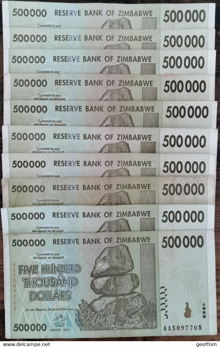 Billet 500.000 Dollars ZIMBABWE 2008 - 500000 - 500 Milles - Zimbabwe