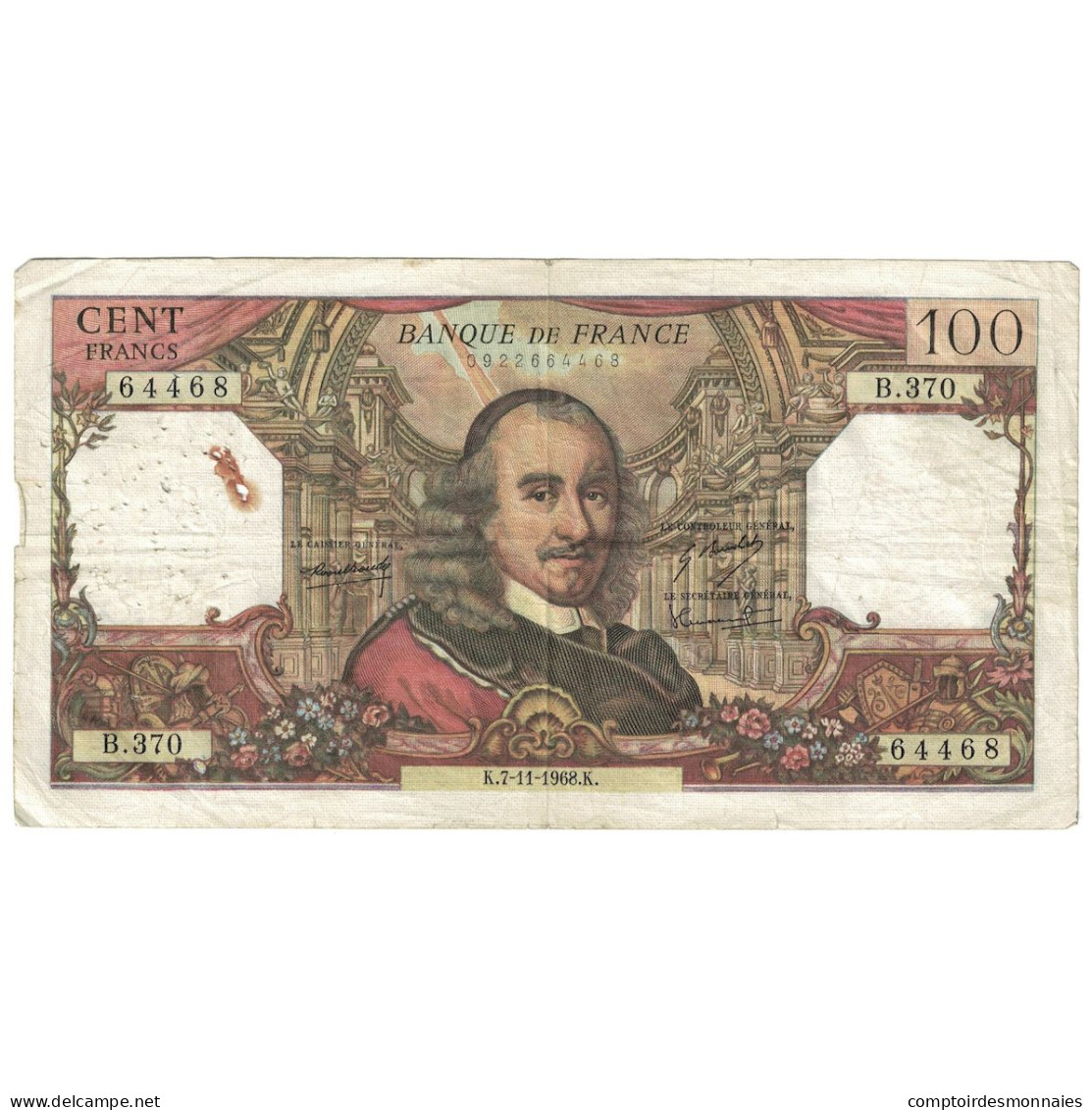 France, 100 Francs, Corneille, 1968, B.370, TB, Fayette:65.24, KM:149c - 100 F 1964-1979 ''Corneille''