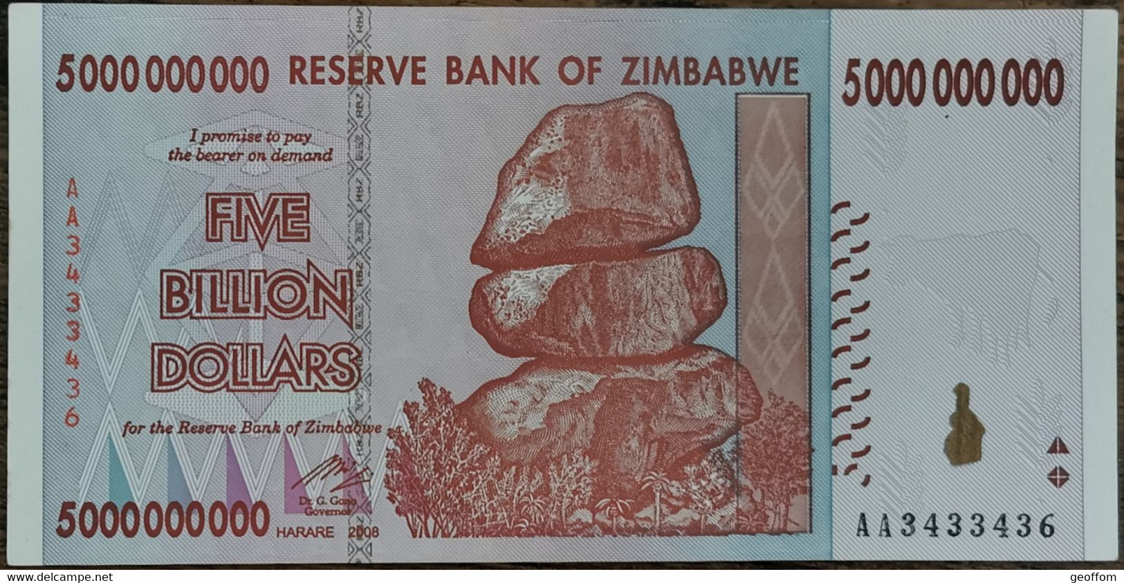 Billet 5.000.000.000 Dollars ZIMBABWE 2008 - 5000000000 - 5 Milliards - Zimbabwe