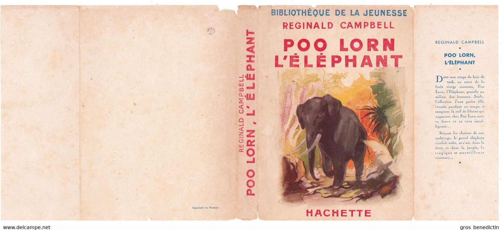 Hachette - Bibliothèque De La Jeunesse Avec Jaquette - Reginald Campbell - "Poo Lorn L'éléphant" - 1947 - #Ben&BJanc - Bibliotheque De La Jeunesse