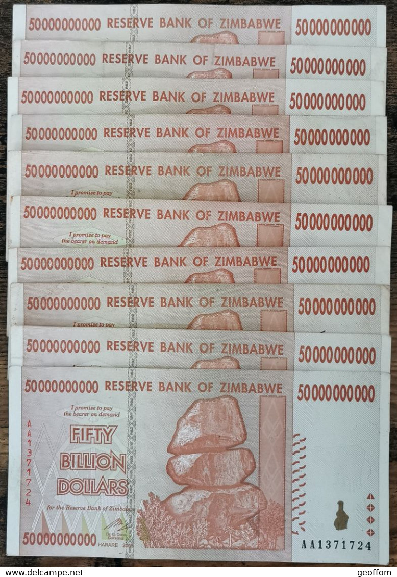 Billet 50.000.000.000 Dollars ZIMBABWE 2008 - 50000000000 - 50 Milliards - Zimbabwe