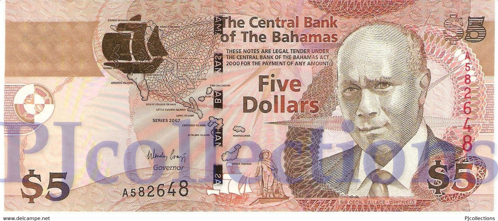 BAHAMAS 5 DOLLARS 2007 PICK 72 UNC - Bahamas