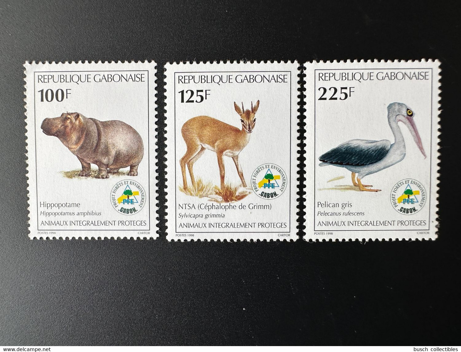 Gabon Gabun 1998 Mi. 1403 - 1405 Animaux Intégralement Protégés Faune Fauna Hippopotame Pelican Bird RARE ! - Otros & Sin Clasificación