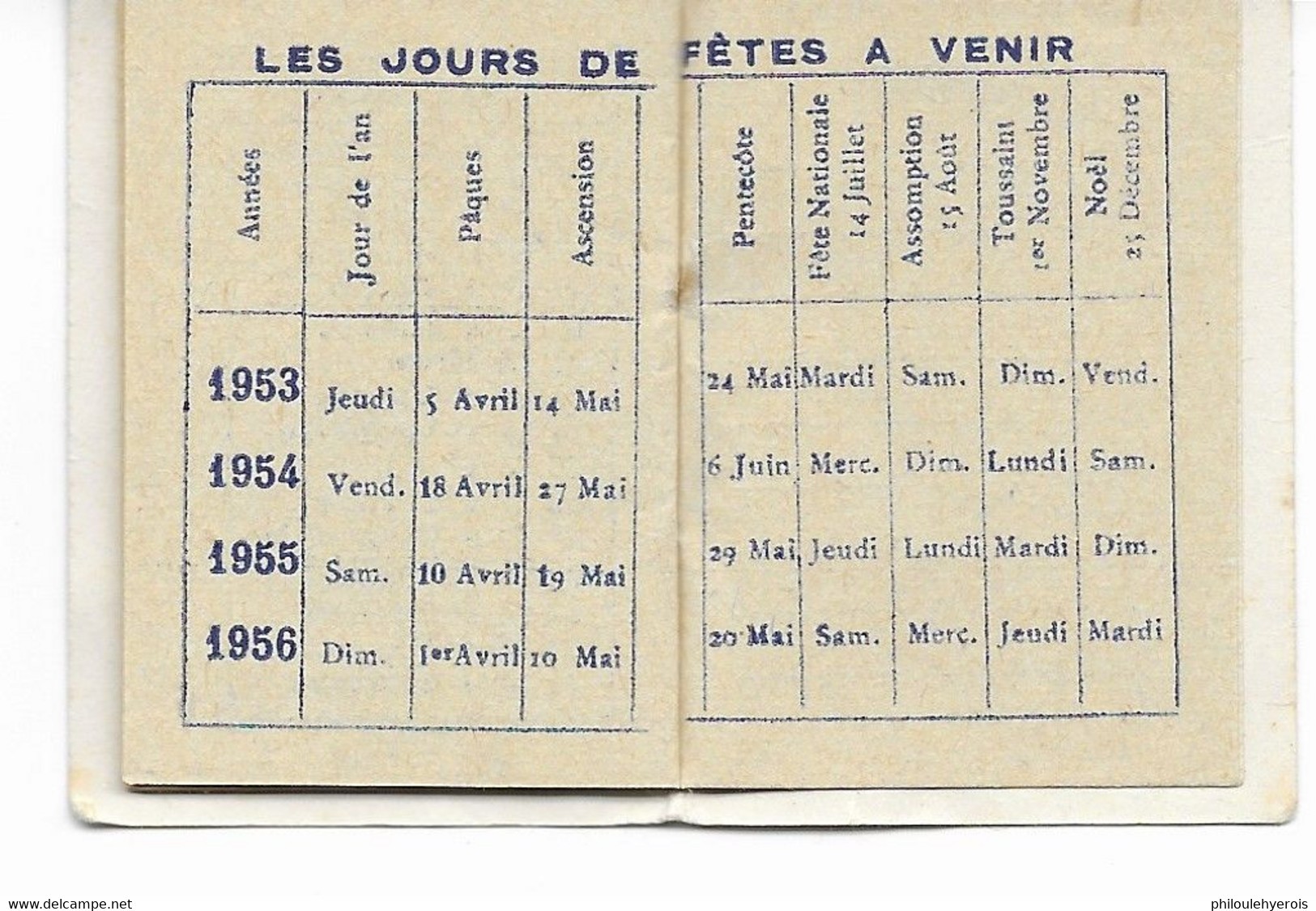 PETIT ALMANACH 1953 4cm X 5,5cm Pub Papeterie Comtoise BESANCON Et MONTBELIARD 5 Scans - Petit Format : 1941-60