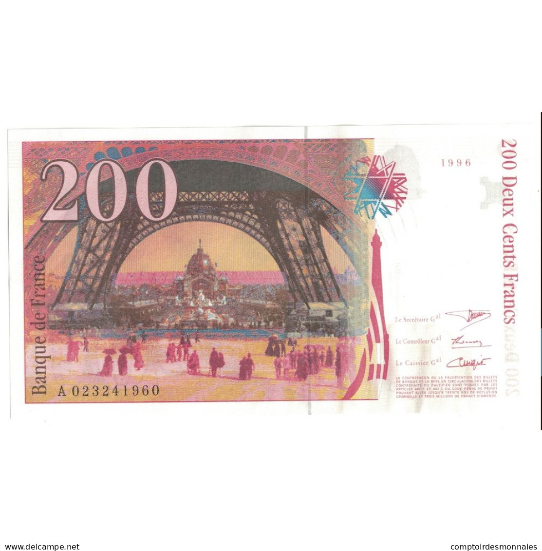 France, 200 Francs, Eiffel, 1996, A.023, SUP+, Fayette:75.2, KM:159a - 200 F 1995-1999 ''Eiffel''