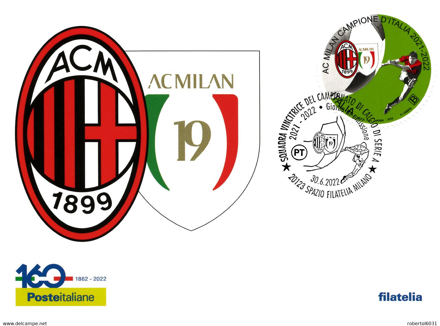 Italia 2022 FDC Maximum Card A.C. Milan Campione D'Italia Di Calcio 2021-2022 Annullo Di Milano - Otros & Sin Clasificación