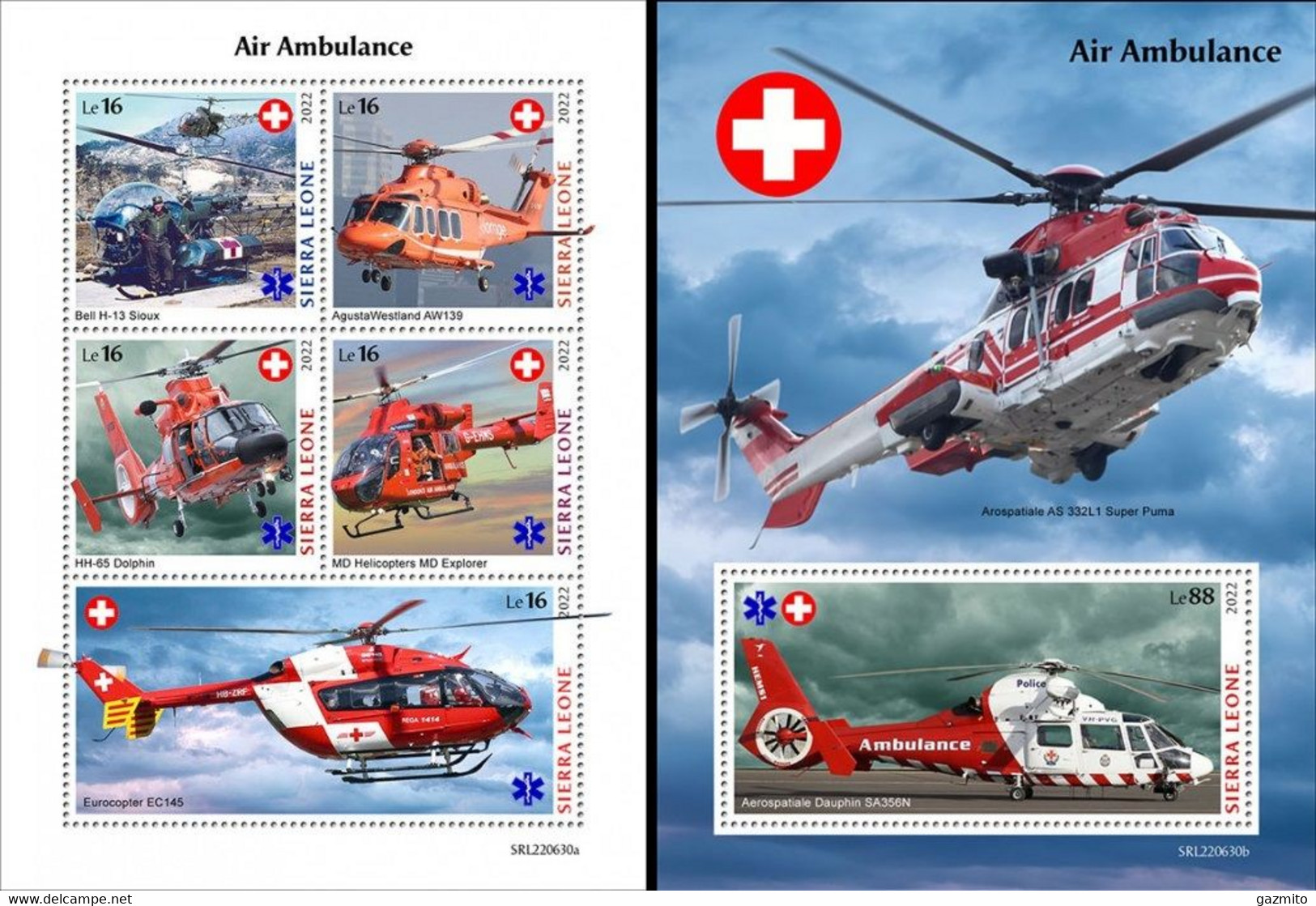 Sierra Leone 2022, Helicopters, Red Cross, 5val In BF+BF - First Aid