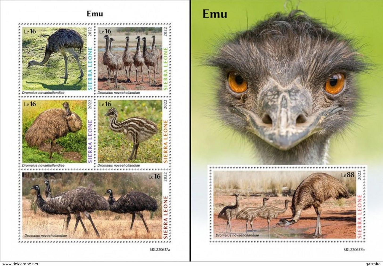 Sierra Leone 2022, Animals, Emu, 5val In BF+BF - Autruches