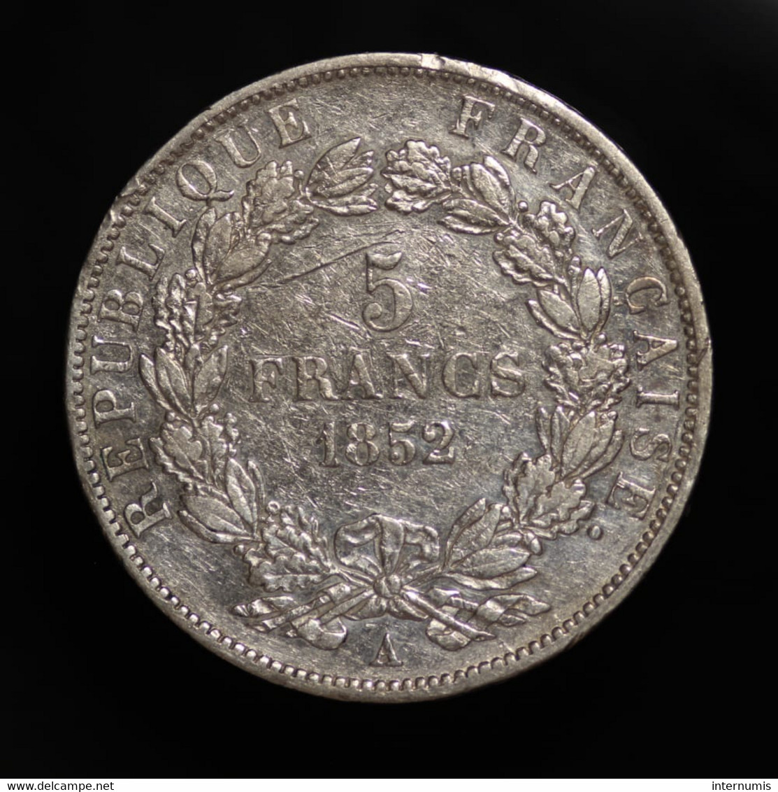 France, Louis-Napoleon Bonaparte, 5 Francs, 1852 - A, Paris, Argent (Silver), TTB (EF), KM#773.1, G.726, F.329/1 - 5 Francs