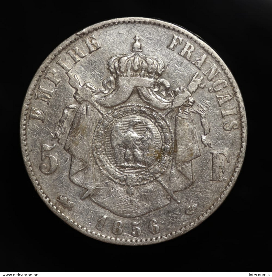 France, Napoleon III, 5 Francs, 1856 - D, Lyon, Argent (Silver), TB (F), KM#782.3, G.734, F.330/9 - 5 Francs