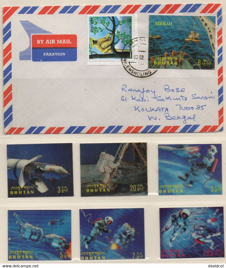 CA656- COVERAUCTION!!! - BHUTAN. 3-D- 6 STAMPS + 1 CIRCULATED COVER, " SPACE CONQUEST ". NICE LOT. SEE SCAN PLEASE. - Asie