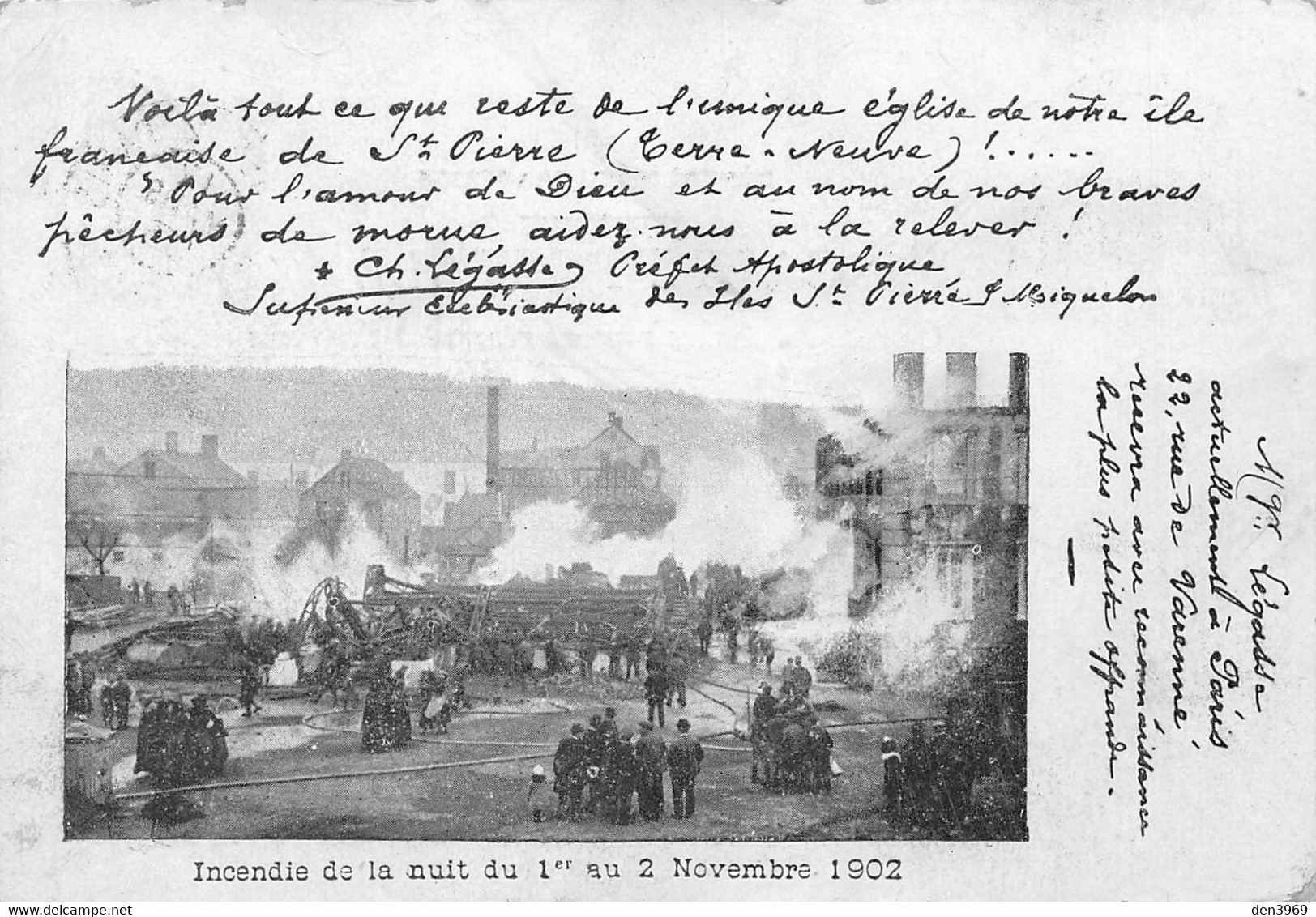 SAINT-PIERRE-et-MIQUELON - Incendie De L'Eglise Dans La Nuit Du 1er Au 2 Novembre 1902 - Précurseur Voyagé (2 Scans) - Saint-Pierre-et-Miquelon