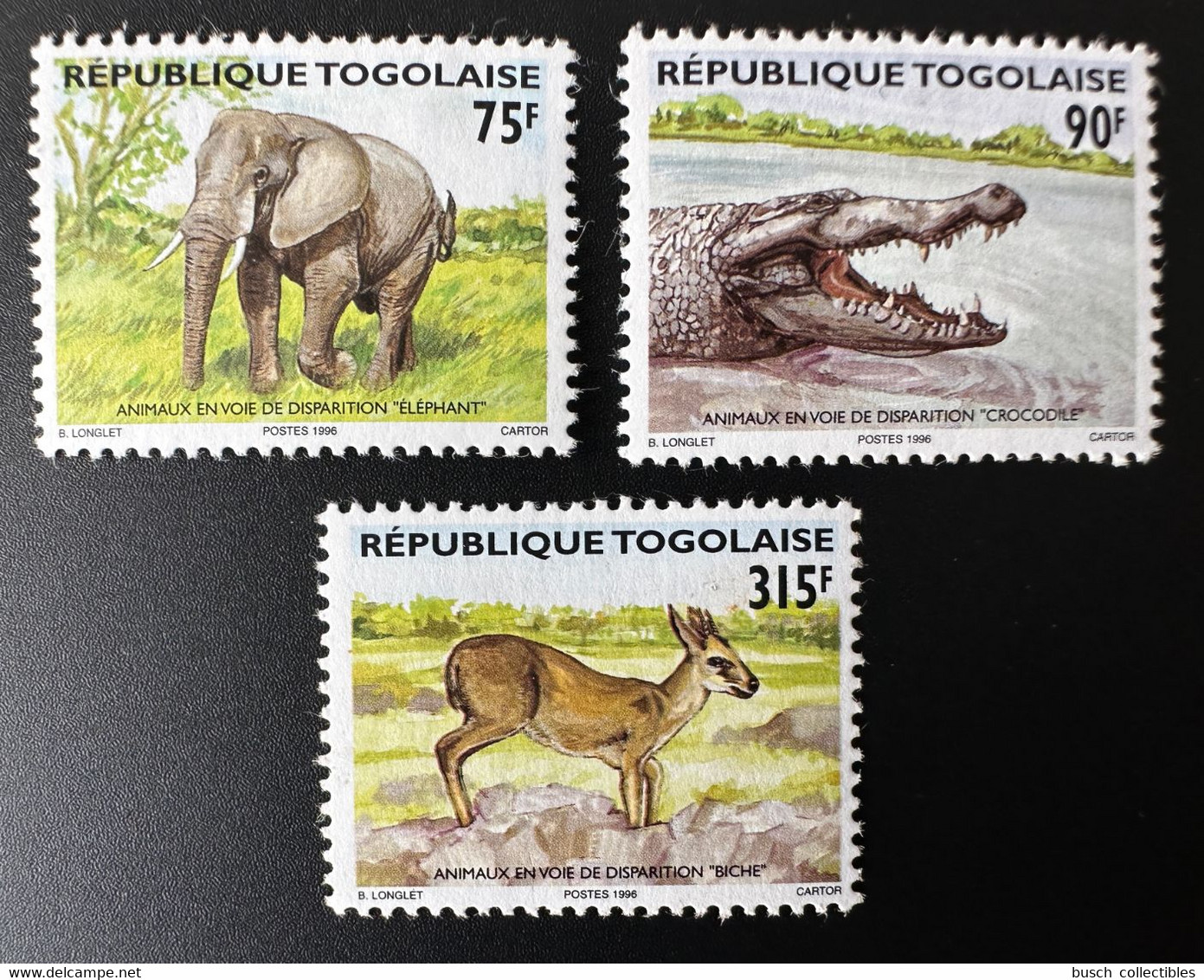 Togo 1996 Mi. 2470 - 2472 Animaux En Voie De Disparition Elephant Elefant Crocodile Krokodil Biche Faune Fauna - Autres & Non Classés