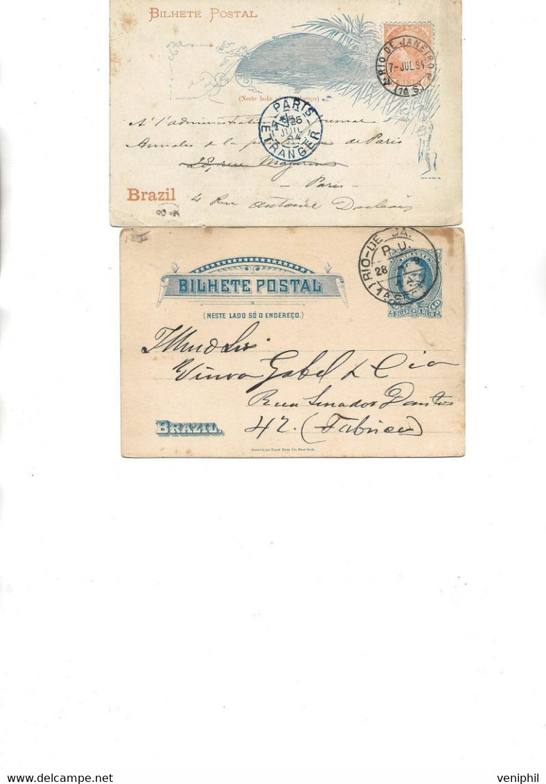 BRESIL -2 ENTIERS POSTAUX OBLITERES RIO DE JANEIRO - 1894 - Ganzsachen