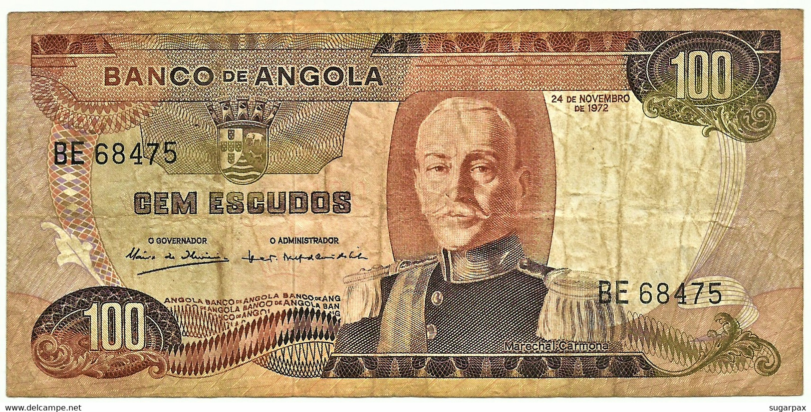 Angola - 100 Escudos - 24.11.1972 - Pick 101 - Série BE - Marechal Carmona - PORTUGAL - Angola